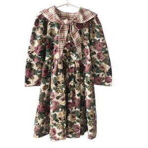 Vintage Cotton Collection Girl's Beige Rose Patterned Cotton Peasant Dress Sz 6